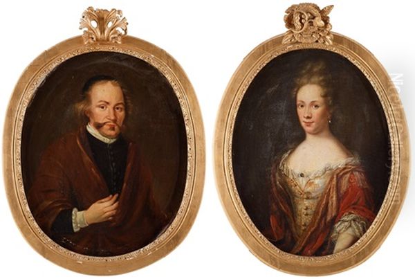 Gentlemen And Lady Portrait Oil Painting by Martin Ii Mytens