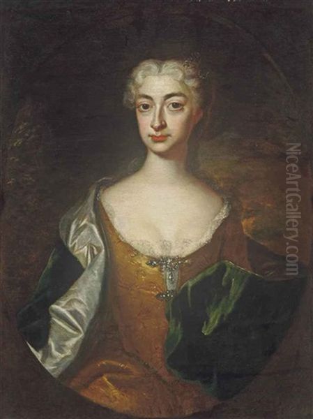 Portrait Of A Lady Traditionally Identified As Countess Maria Josepha Von Sternberg (1712-?), Half-length, In A Gold Embroidered Dress And... Oil Painting by Martin Ii Mytens