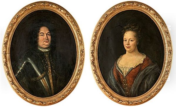 Krister Samuel Duse (+ Hans Maka Margareta Armskold; Pair) Oil Painting by Martin Ii Mytens