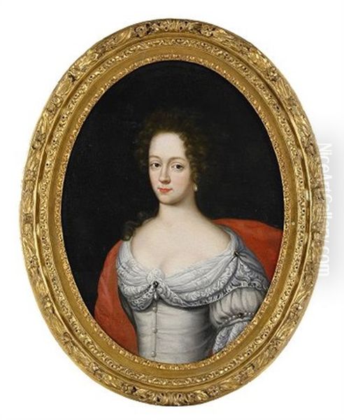 Portratt Av Maria Lillieflycht, Fodd Bjornklou, Ikladd Silverfargad Brokadklanning Med Rod Mantel Oil Painting by Martin Ii Mytens