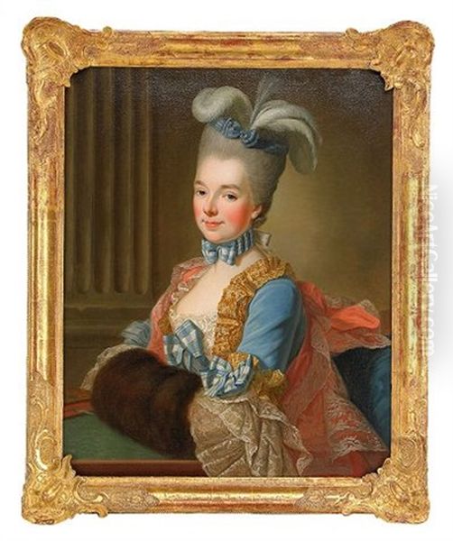 Portratt Av Hogrestandsdam Sittande I Klassicerande Interior Med Muff Oil Painting by Martin Ii Mytens