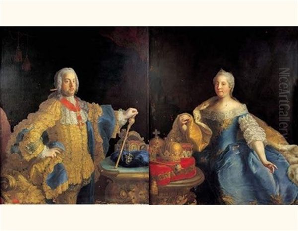 Portrait De L'imperatrice D'autriche Marie Therese (+ Portrait De L'empereur Francois 1er D'allemagne; Pair) Oil Painting by Martin Ii Mytens