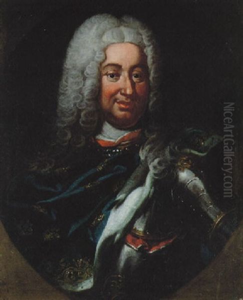 Portratt Av Konung Fredrik I Iford Rutning Samt Bla Hermelinbramad Mantel Med Guldbrokad Oil Painting by Martin Ii Mytens