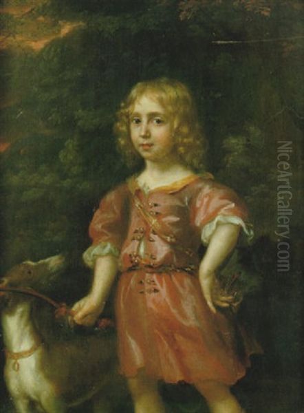 Portratt Av Sexarig Gosse Med Hund Oil Painting by Martin Ii Mytens