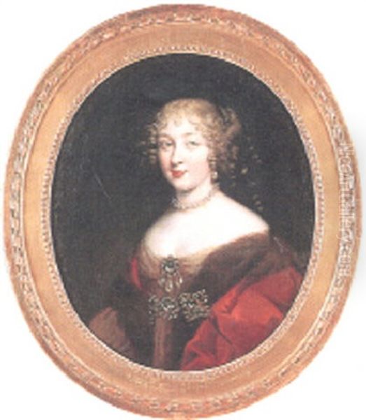 Portratt Av Ung Dam Iford Gul Klanning Och Palsbramad Rod Mantel Oil Painting by Martin Ii Mytens