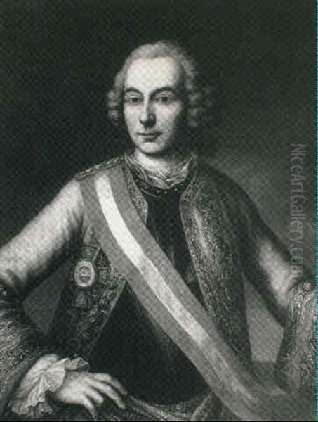 Portrait Of The Archduke Joseph, Half Length, In A Silver   Jacket With Gold Embroidery, A Breast Plate And A Sash... Oil Painting by Martin Ii Mytens