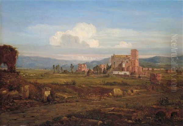 Campagnalandschaft In Der Nahe Von Rom Oil Painting by Franz Joh. Heinr. Nadorp