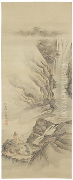 Li Bo Viewing A Waterfall And Du Fu In Contemplation Oil Painting by Nagasawa Rosetsu