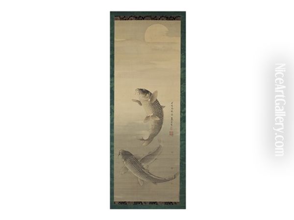 Carpfishes Oil Painting by Nagasawa Rosetsu