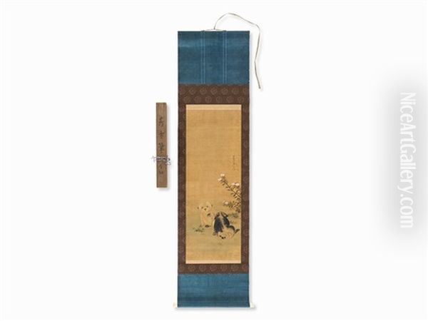 Akita Puppies Oil Painting by Nagasawa Rosetsu