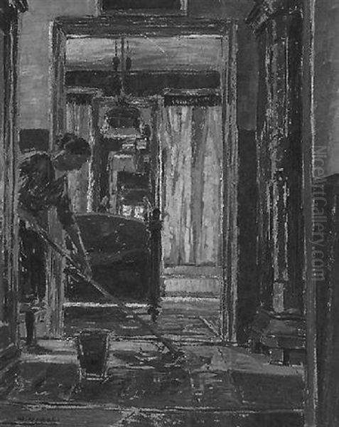 Frau Beim Reinemachen Oil Painting by Wilhelm Nagel