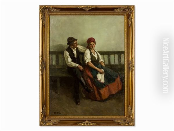 Coquetting Couple Oil Painting by Vilmos Nagy