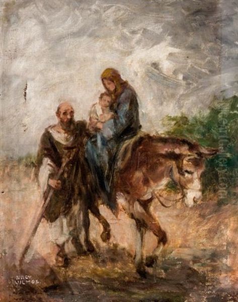 Menekulo Szent Csalad Oil Painting by Vilmos Nagy