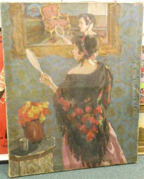 Woman Before A Mirror Oil Painting by Vilmos Nagy