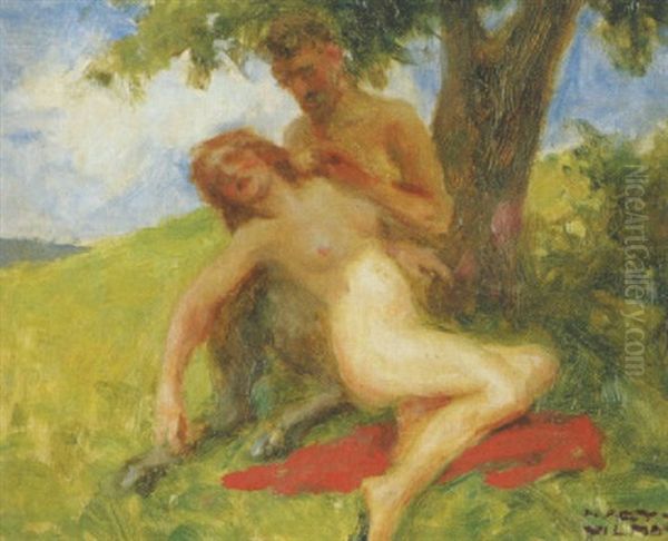 Faun Und Nymphe Oil Painting by Vilmos Nagy
