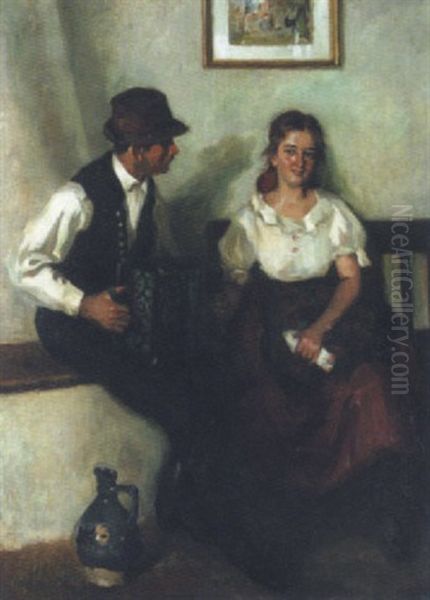 Ein Liebesstandchen Oil Painting by Vilmos Nagy