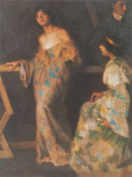 Holgyek Enteriorben (a Vegszo) (ladies In Interior - Final Word) Oil Painting by Vilmos Nagy