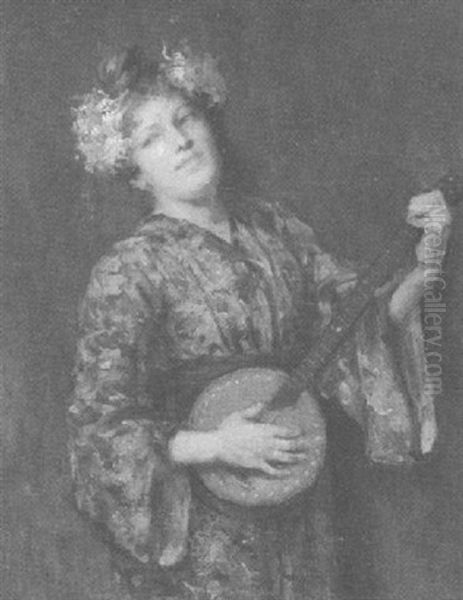 Young Lady With Banjo Oil Painting by Vilmos Nagy