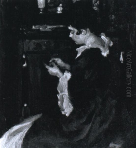 Lady In Blue Dress Oil Painting by Vilmos Nagy