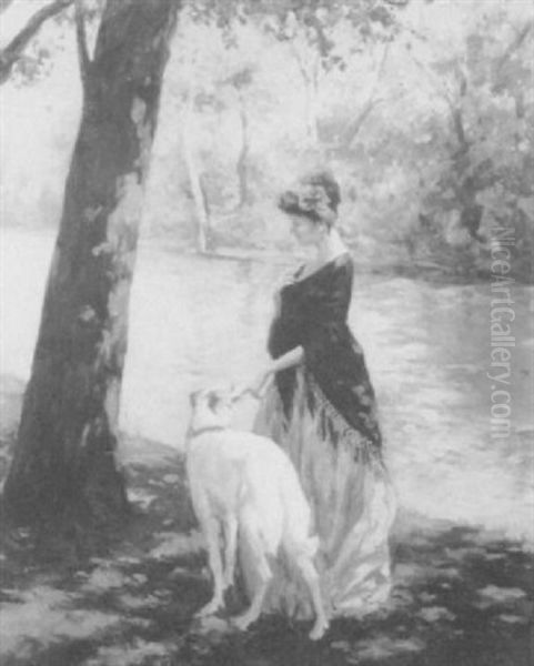 By The River Side Oil Painting by Vilmos Nagy