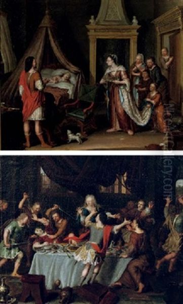 Absalon Having His Half-brother Amnon Killed At A Banquet (+ The Reconciliation Of Absalon With His Father, King David; Pair) Oil Painting by Matthys Naiveu