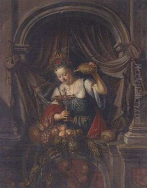 A Lady Pouring Wine At A Casement Oil Painting by Matthys Naiveu