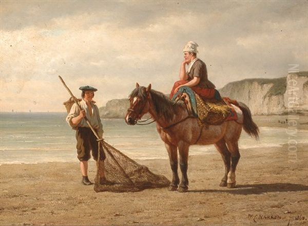 Normandy Shell Fishers On The Coast Oil Painting by Willem Carel Nakken