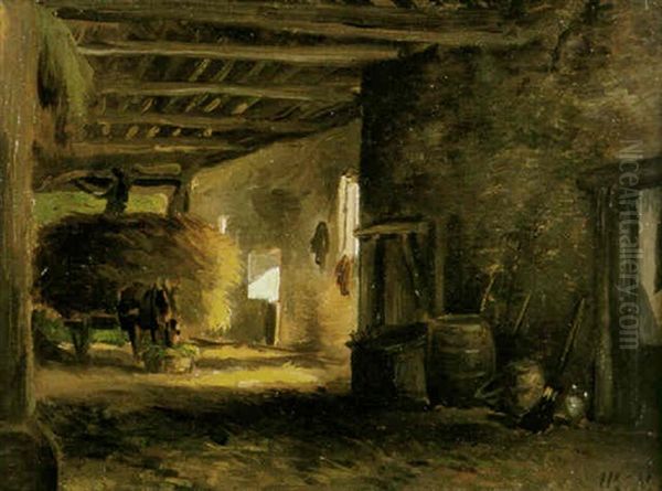 I Stallet Oil Painting by Willem Carel Nakken