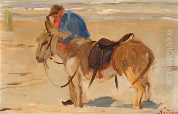A Donkey Ride On The Beach Oil Painting by Leonardus Nardus