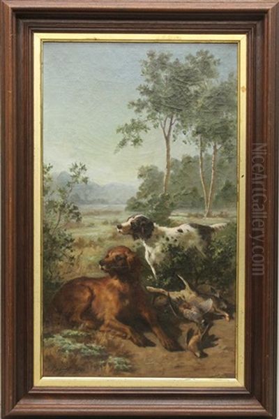 Hunting Dogs With Game Oil Painting by Ernest Narjot