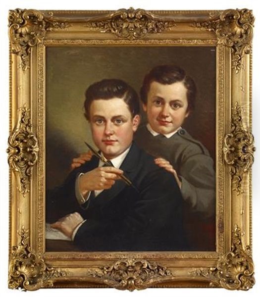 Portrait Of Two Young Boys Oil Painting by Ernest Narjot
