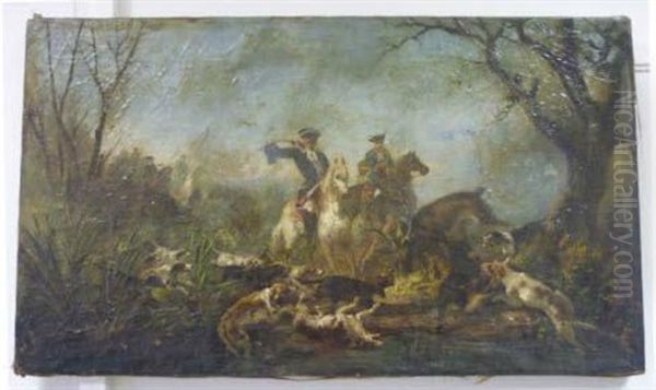 Scene De Chasse A Courre Oil Painting by Ernest Narjot