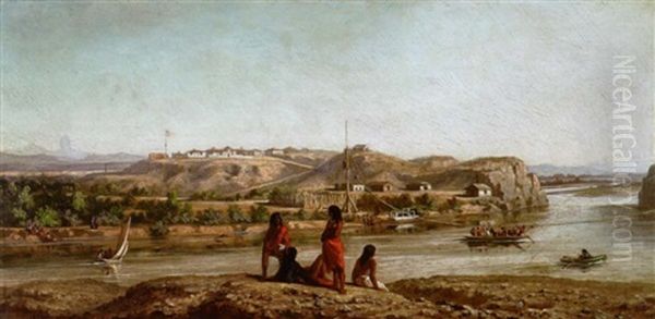 An Outpost Along The Rio Grande River Oil Painting by Ernest Narjot