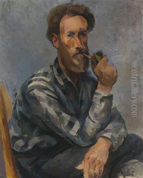 Self Portrait With Pipe Oil Painting by Willard Nash