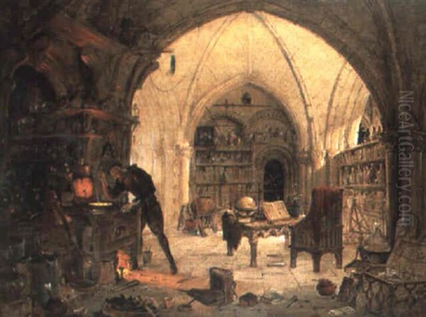 An Alchemist Just About To Discover The 'grand Secret' Oil Painting by James Nasmyth