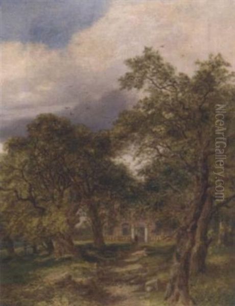 A Figure Before A Country House Oil Painting by Patrick Nasmyth