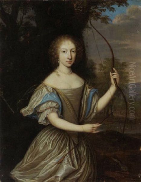 A Portrait Of A Lady (anna Dorthea Von Lehndorff ?) As Diana In A Park Landscape Oil Painting by Pieter Nason