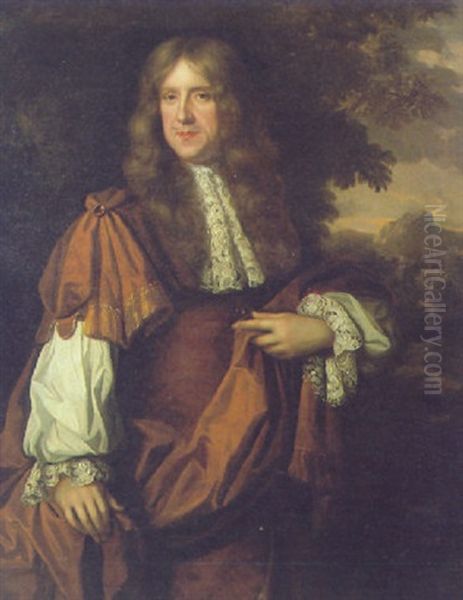Portrait Of A Gentleman, Wearing A Gold Tunic And Robe Over A White Chemise With Lace Collar And Lace Cuffs Oil Painting by Pieter Nason