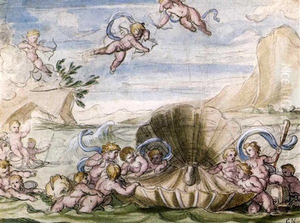 Amoretten Und Muscheln Die Geburt Der Venus Erwartend Oil Painting by Charles Joseph Natoire