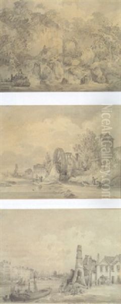 Waterfall In The Dargle Oil Painting by John Claude Nattes