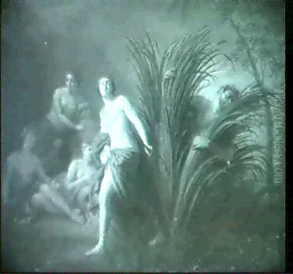 Diane Et Ses Nymphes Surprises                              Par Un Satyre Oil Painting by Marc L'Ancien Nattier