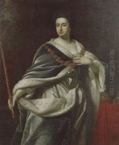 Ritratto Di Emperatrice, Con L'ordine Di San Giorgio, Presso Un Tavolo Con Il Globo E La Corona Imperiale Oil Painting by Jean Marc Nattier