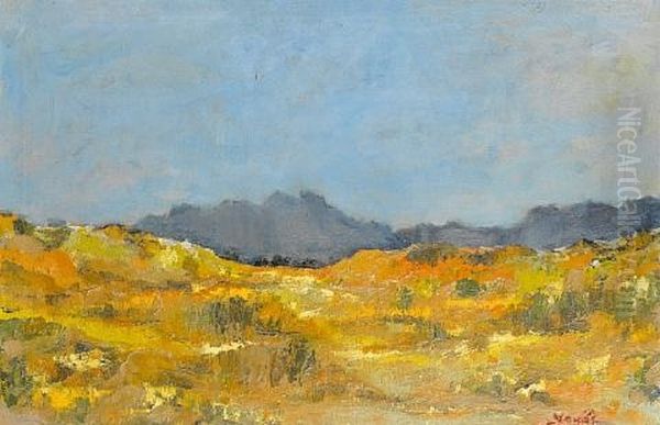 Landscape With Yellow Flowers Oil Painting by Pieter Hugo Naude