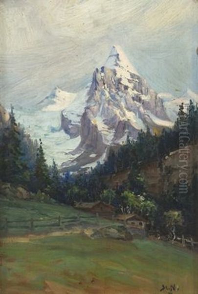 An Alpine Landscape Oil Painting by Pieter Hugo Naude