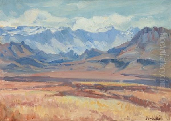 A Free State Drakensberg Landscape Oil Painting by Pieter Hugo Naude