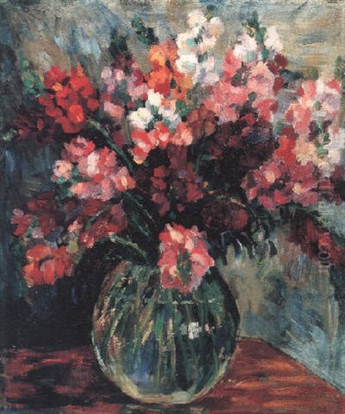 Blumen In Kugelvase Oil Painting by Heinrich Nauen