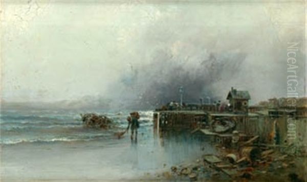 Playa Con Muelle (mariscando) Oil Painting by Jose Navarro Llorens