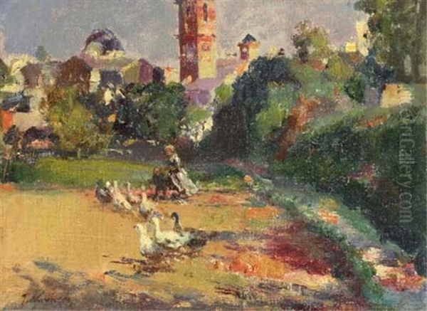 The Goose Girl Oil Painting by Jose Navarro Llorens