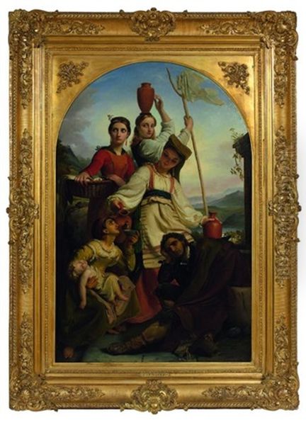 Paysannes Italiennes Accueillant Des Voyageurs Oil Painting by Francois-Joseph Navez