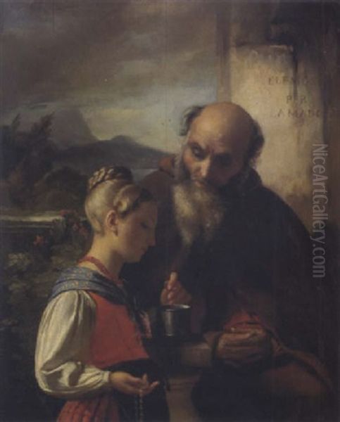 L'aumone A L'ermite Oil Painting by Francois-Joseph Navez